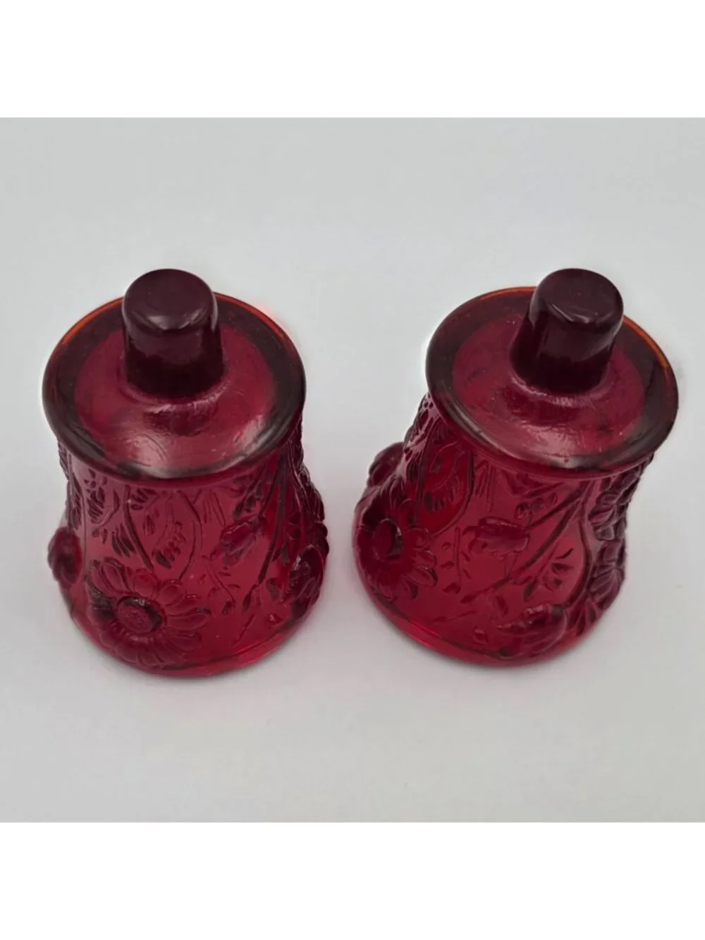 Homco Red Glass Votive Peg Candle Holders Set if 2 Vintage 3.75